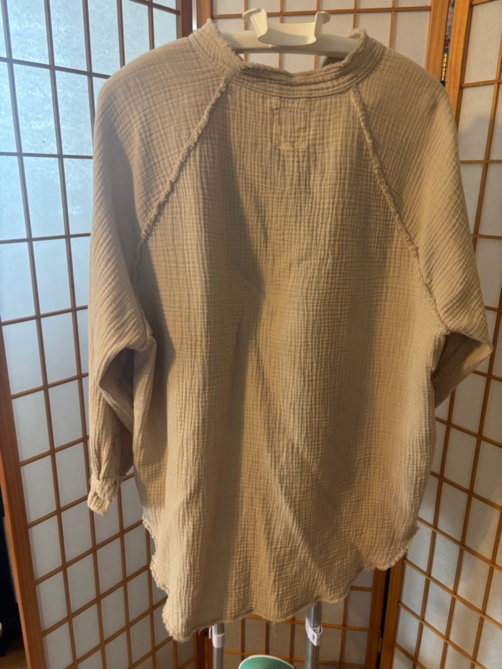 aerie Beige/Tan Button-Down Gauze Shirt - Picture 3 of 3